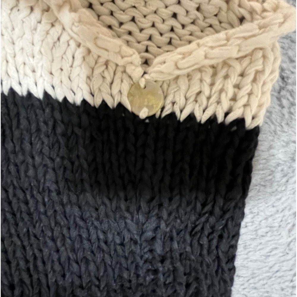 Pure Handknit Black Cream Stripe Cowl Neck Sweater L XL - Picture 7 of 7